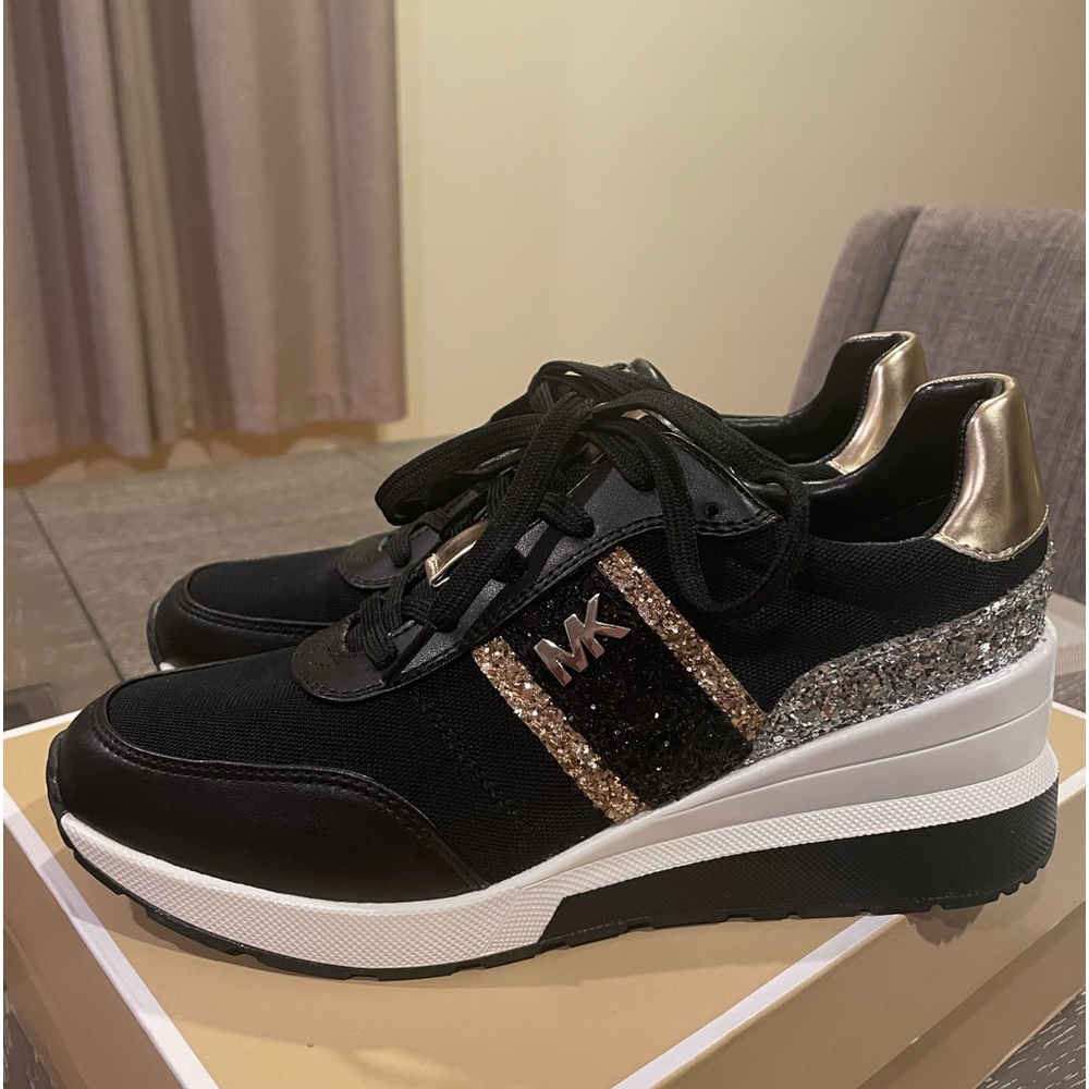 Michael Kors Mabel black Chunky Glitter Wedges Sneakers ****
